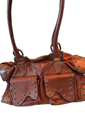 Be & D Studded Brown Leather Shoulder Bag | Y2K Revival | Edgy Chic Designer